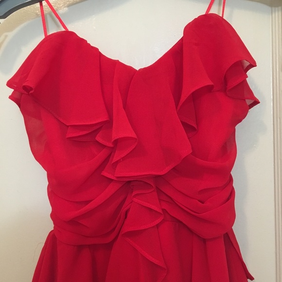 Red Strapless Ruffle Dress - Picture 2 of 4